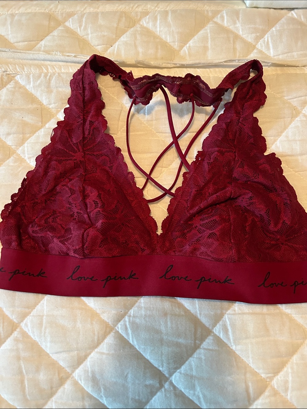 PINK Victoria's Secret Lace Bralette - Burgundy SZ M